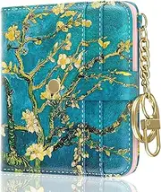 [Aiawoxc] Womens Wallet, RFID Small Wallets for Women, Slim Compact Credit Card Holder Wallet, Cute Leather Bifold Ladies Purse with Zipper Coin Pocket & ID Window, Van Gogh Almond Tree
