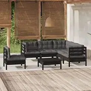Generic 6 Piece Garden Lounge Set with Cushions Black Pinewood,3096416