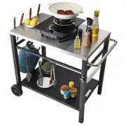 VEVOR Outdoor Grill Dining Cart with Double-Shelf, 85*55cm BBQ Movable Food Prep Table, Multifunctional Stainless Steel Table Top, Portable Modular Ca