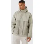 Mens Hooded Mesh Panel Tech Parka In Stone