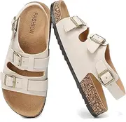 [Jifenkla] Sandals Women's Cork Footbed Mules Sandals Men with Adjustable Straps Clogs Slippers Non-Slip Rubber Sole Comfortable Slippers Summer Shoes for Trekking Sandals Slippers, White, 9 US