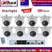 Dahua 8CH 8POE NVR4108-8P-4KS3 Wizsense 4K Starlight IP Camera CCTV Systems lot