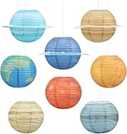8Pcs Planet Paper Lanterns, Space Solar System Hanging Lanterns, 25cm Diameter, Red, Orange, Yellow, Green, Blue, Purple, Not Water Resistant