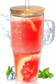 Glass Cups with Lids and Straws - 40 Oz Tumbler with Handle and Straw Glass Wate