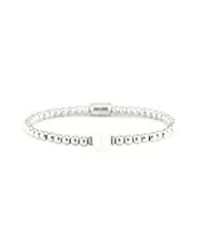 Silver 0.05 ct. tw. Diamond Pearl Bangle Bracelet