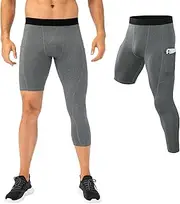 [Akkad Kuti] Mens One Leg Compression Tights for Basketball Gym Sport Leggings 3/4 Compression Pants with Pockets
