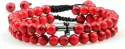 [MYMEO] Distance Beads Bracelet Hematite Cross Tiger Eye Stone Bracelets Handmade Yoga Jewelry,Black Line Red Pine