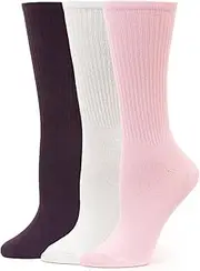 [HUE] Women's Casual Ribbed Crew Lightweight Athletic Socks 3 Pair Pack