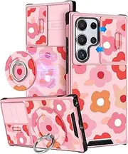 Buleens for Samsung Galaxy S22 Ultra Case 6.8 Inch - with Ring Stand & Camera Cover Aesthetic Cute Designed Women Girls Kawaii Girly Floral Flowers for Samsung S22 Ultra Case Compatible with Magsafe