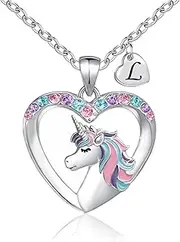 [Wayyogh] Unicorn Necklace Gifts for Girls,Silver Heart Necklace with Initial for Girls Teen Kids Birthday Valentines Day Gifts