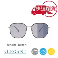 在飛比找momo購物網優惠-【ALEGANT】復古幾何多瑙藍金色方框感光變色寶麗來偏光太