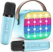 Children's Karaoke Machine, Mini Karaoke Machine with 2 Microphones, Toy from 3-12 Years, Girls, Boys, Microphone Gifts, Portable Bluetooth Speaker with Voice Effects & LED Lights