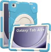 [Andnary] Case for Samsung Galaxy Tab A9+, Heavy Duty Shockproof Cover with Pencil Holder/360° Rotating Handheld Stand/Shoulder Strap, A9 Plus Case 11 Inch 2023 for SM-X210/X216/X218, Blue