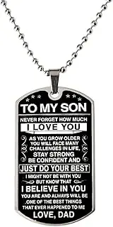 [MXXGMYJ] To My Son Necklace from Dad Sons Inspirational Dog Tag Necklace Gifts for Men Boys Birthday Graduation Gifts for Teen Boys Sons I Love You Gift from Dad Father and Son Resin Military Necklaces, Small