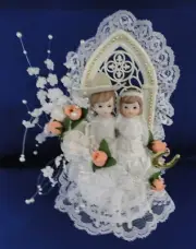 New Western Bride & Groom & Cowboy Hat, Chapel Window, Wedding Caketop, #119