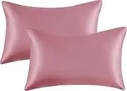 My home store Satin Pillow Case Pink 2 Pack - Fluffy Soft Satin Silk Pillowcases - Standard Size 50 x 75cm Hypoallergenic Pillow case