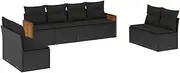 ** vidaXL Garden Sofa Set with Cushions - 8 Piece Black Poly Rattan Modular Patio Furniture, Storage, Removable Covers - Outdoor, Deck, Terrace Seating