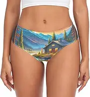 [RPLIFE] Log Cabin Stream Pantie Brief, Breathable Panty, Women Brief Spandex Underwear, Log Cabin Stream, Small