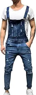 [Generic] Men's Denim Bib Jumpsuit Slim Fit Overalls Pants with Pocket Vintage Ripped Slim Fit Trousers