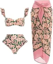 [STKARCV] 1SET Padded Ruffles Bandage Bikini Swimwear Bathing Suit Beachwear Beach Skirt Women
