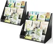 NiHome 2PCS 4-Tier Bamboo & Acrylic Greeting Card Display Stands for Cards, Photos, Postcards, Stylish Showcase Organizer High-Transparency Panels for Home, Wedding, Birthday Decor & Keepsakes (Black)