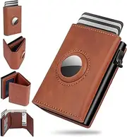 [CHJGLNL] AirTag Wallet for Men, Pop up Card Case, Mens Wallet Compatible with Apple Air Tag, RFID Blocking, Minimalist Smart Wallet for Men, Genuine Leather, Slim, 14 Card Capacity | ID Window | Cash Slot