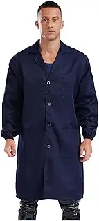 [Jugaoge] Mens Unisex Adult Long Sleeve Work Coat Button Down Wear Resistant Cotton Jacket Lab Coat
