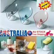 Leaf Shape Punch-free Soap Drain Soap Holder Rack Suction Cup Rotatable RL