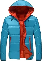 [Qolkmuiy-GJ] Mens Mixed Quilted Puffer Jacket Casual Hooded Thick Down Jackets Zip Up Warm Parkas Outdoor Coats