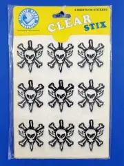 Vintage NOS Quality Paper Products Skull Crossbone Halloween Clear Stix Stickers