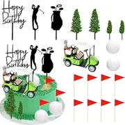 [Gyufise] 22Pcs Golf Cake Decorations Golf Cart Cake Toppers Heading for The Green Cake Topper for Golfers with Cart Flag Golf Ball for Golf Theme Party Supplies Green