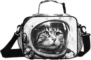 Cat Astronaut Black White Insulated Lunch Box for Women Men - Ideal for Work, Picnics - Includes Adjustable Shoulder Strap