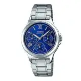 在飛比找遠傳friDay購物優惠-CASIO 羅馬三眼女錶 不鏽鋼錶帶 普魯士藍 生活防水(L