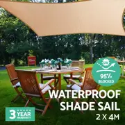 InstaHut Waterproof Shade Sail 2x4m Rectangle Sand 95% Shade Cloth