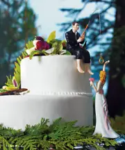 Hooked on Love Fishing Groom Catching Bride Funny Wedding Cake Topper