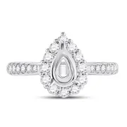 14k White Gold Round Diamond 1 Ct Pear Center Halo Bridal Semi-Mount Ring 5/8 Ctw