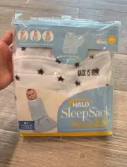 Halo Sleep Sack Swaddle Newborn (6-12lbs) TOG 3.0 micro-fleece. White with Stars