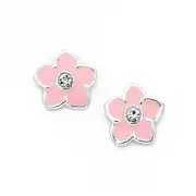 Silver Enamel & Crystal Flower Studs in Pink