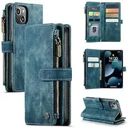 Retro Zipper Wallet PU Leather iPhone Case for iPhone 16 15 14 13 12 11 Pro Max XR XS 8 7 Plus – Flip Cover with Card Slots, Magnetic Closure Stand Function
