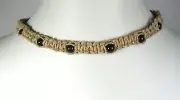 Handmade Flat Hemp Choker Necklace with Black Onyx Stone Beads