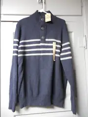 NWT Mens Size L Urban Pipeline 1/4 Zip Button Mock Turtleneck Sweater Blue/Gray