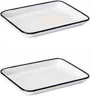 2-Piece Enamel Baking Dish Set - Rectangular Multi-Functional Roasting Pan and Serving Tray for Cakes, Pies Home Kitchen or Restaurant Use.