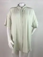 Eileen Fisher Size XLarge Mist Green Silk Georgette Crepe Top Button Front