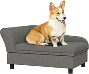 PawHut Pet Sofa, Dog Couch, Elevated Pet Bed for Small Dogs, with Hidden Storage, Soft Tufted Cushion, Gray