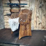 Viking-Inspired Wooden Chair with Raven Design – Unique Oak or Beech Craftsmansh