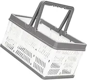 LOORGVEL Creative Foldable Plastic Storage Basket with Handle Portable Sundries Organizer for Home Office and Rooms Snack Organizer White