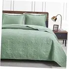 King Size Quilt Set Sage Bedspreads - Soft King (106"x96") Coin Pattern Sage