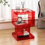 Small Coffee Table, Square Side Table 40 * 40 * 60cm, End Table for Narrow and Small Space Bedside Table, Multi-Functional Nesting Tables (Color : Red)