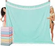 Oversized Turkish Beach Towel Blanket XXL Cotton Sandproof Towels Boho Woven Extra Large Big Sand Free Giant Throw Thick Blankets Huge Quilt XL Picnic Camping Necessities Cloud for Adult Gifts Aqua