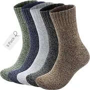 5 Pairs Wool Socks for Men Women,H HOME-MART Ladies thermal Winter socks Nordic Socks,Thick Knitting Warm & comfy Wool Crew Cotton Vintage Knit Thermal Gifts